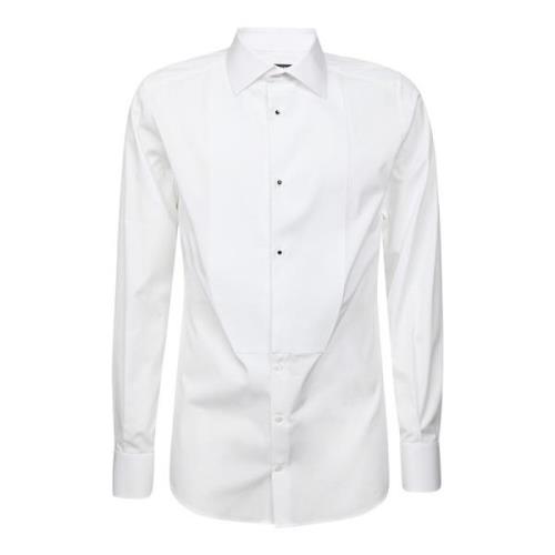 Dolce & Gabbana Vit Bomullsskjorta med Plastron White, Herr