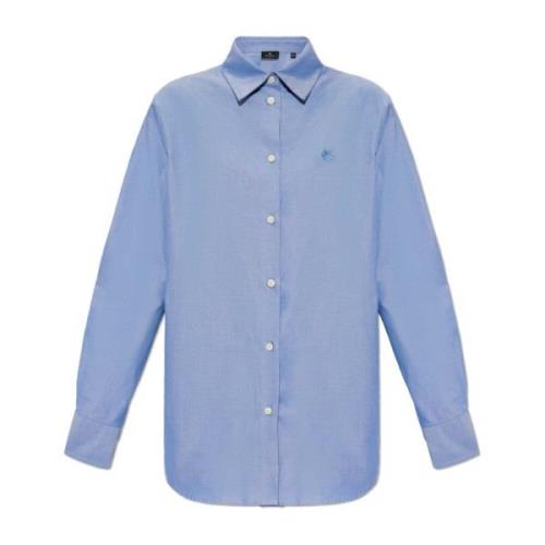 Etro Bomullsskjorta med logotyp Blue, Dam