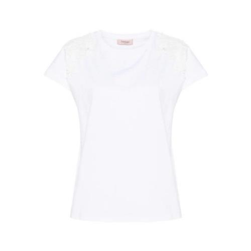 Twinset Vit Blommig Patch T-shirt White, Dam