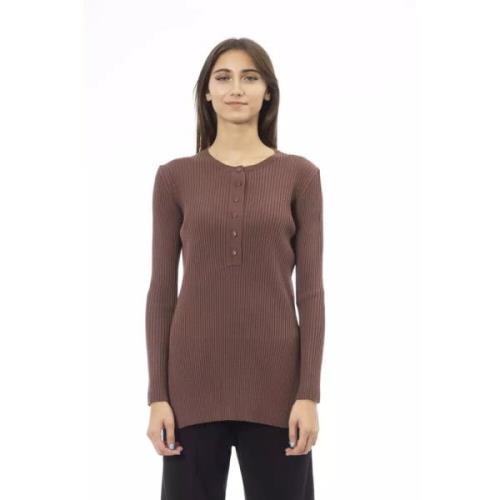 Alpha Studio Brun Crew-neck Sweater med Sidslitsar Brown, Dam