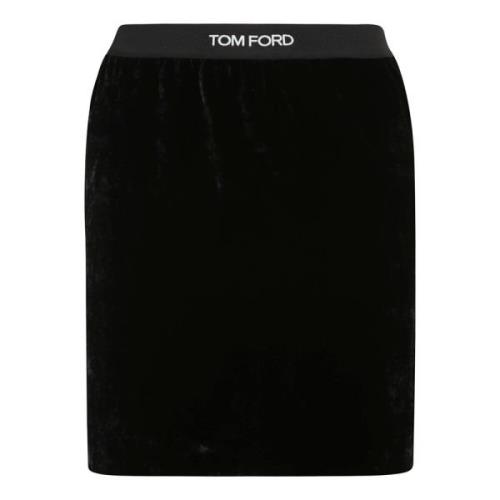 Tom Ford Svart Sammet Logo Midjeband Minikjol Black, Dam