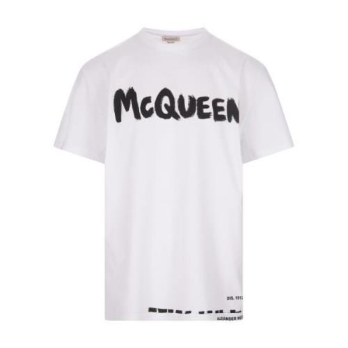 Alexander McQueen Graffiti Lettering Vit Bomull T-shirt White, Herr