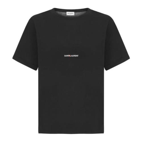 Saint Laurent Svart bomullsjersey T-shirt med ikoniskt logotyp Black, ...