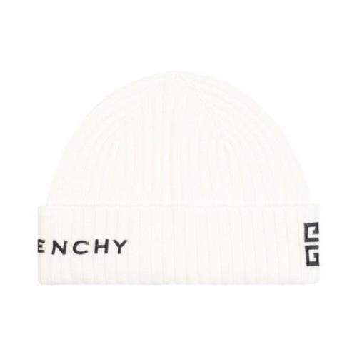 Givenchy Logo Beanie Hat Ivory Black White, Herr
