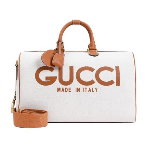 Gucci Canvas Logo Duffle Handväska Beige Multicolor, Herr