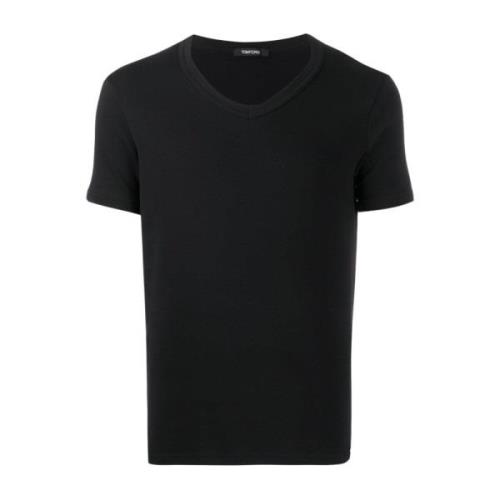 Tom Ford Svart Bomull V-Hals T-Shirt Black, Herr