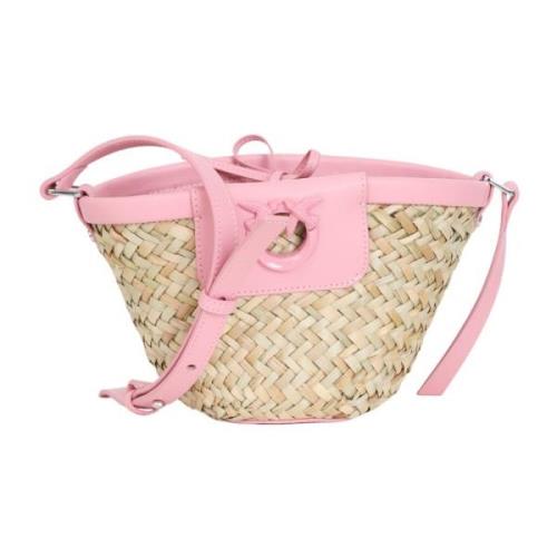 Pinko Handvävd Beige och Rosa Hinkväska Multicolor, Dam