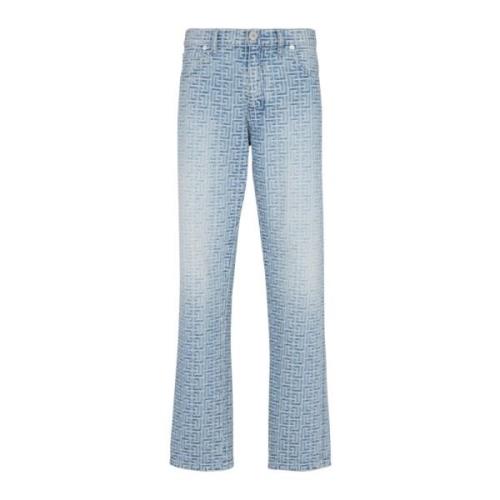 Balmain Monogrammed jacquard denim jeans Blue, Herr