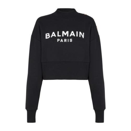 Balmain Bomullscropped sweatshirt med logotyptryck Black, Dam