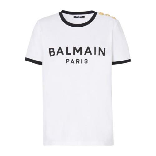 Balmain Paris 3-knapp T-shirt White, Dam