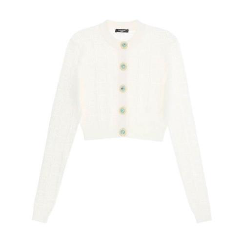 Balmain Stickad Cardigan Sweater White, Dam