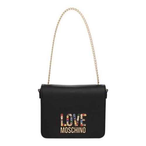 Love Moschino Rhinestone Logo Shoulder bag Black, Dam