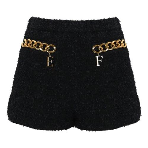 Elisabetta Franchi Svarta Tweed Shorts med Elastisk Midja Black, Dam