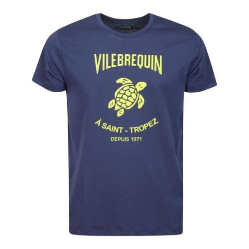 Vilebrequin Blå Bomull Logo Print T-Shirt Blue, Herr