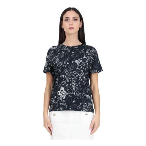 Moschino Svart T-shirt med Teddy Bear Print Black, Dam
