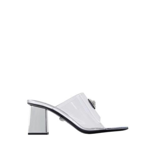Versace Silver PVC Slides med Fyrkantig Öppen Tå Gray, Dam