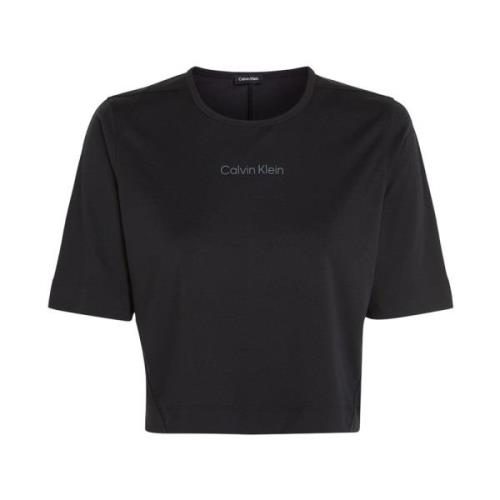 Calvin Klein Minimalistisk Elegans: Svart Polyester T-shirt med Logoty...