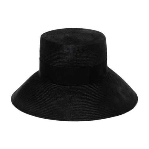 Max Mara Svart Straw Bucket Hat med Bred Kulle Black, Dam