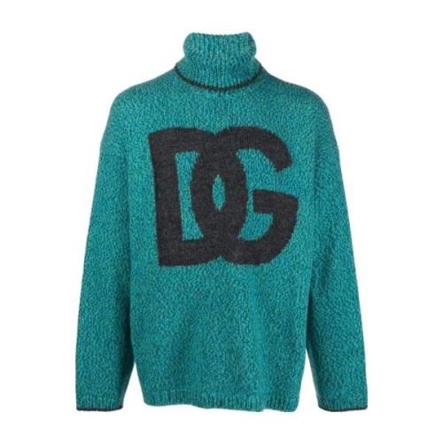 Dolce & Gabbana Blå Intarsia-Knit Logo Jumper Sweater Blue, Herr