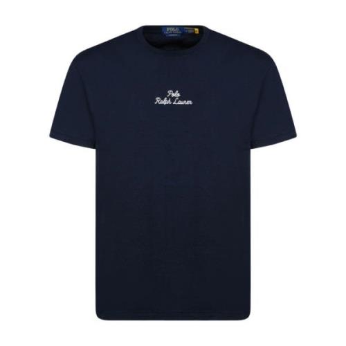 Ralph Lauren Blå Bomull T-shirt med Vit Text Blue, Herr