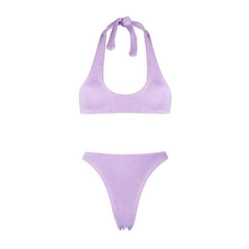 Reina Olga Lila Seersucker Halterneck Bikini Set Purple, Dam