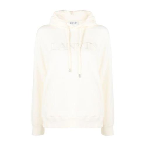 Lanvin Broderad Regular Fit Hoodie White, Dam