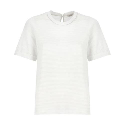 Peserico Randig bomullst-shirt med rund hals White, Dam