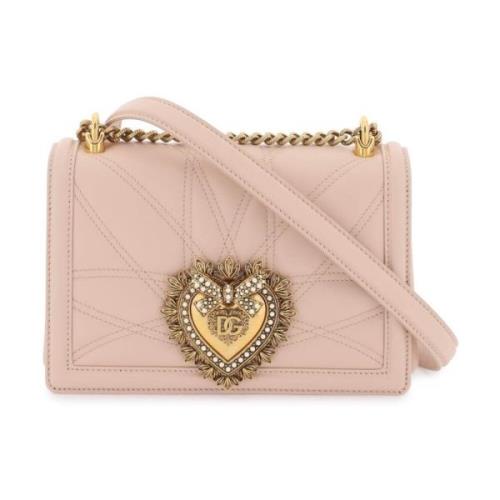Dolce & Gabbana Quiltad Devotion Medium Väska med Metallhjärta Pink, D...