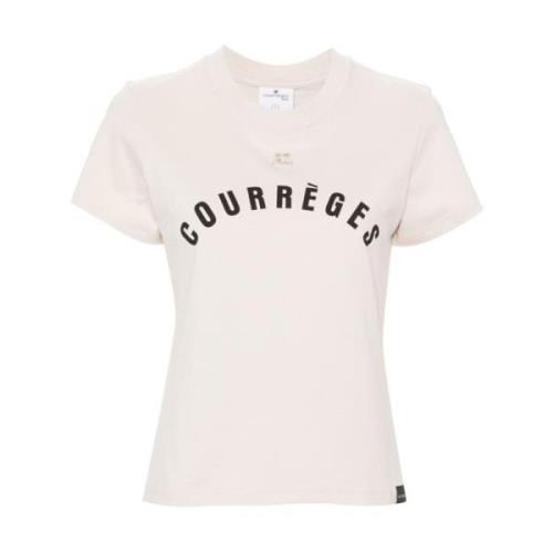 Courrèges Logo Patch Jersey Top Beige, Dam