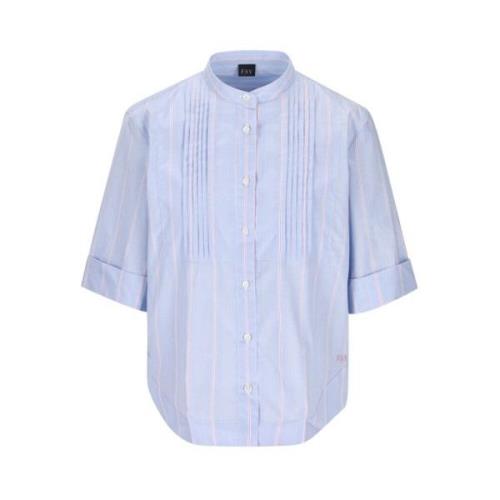 Fay Randig bomullsskjorta korta ärmar Blue, Dam