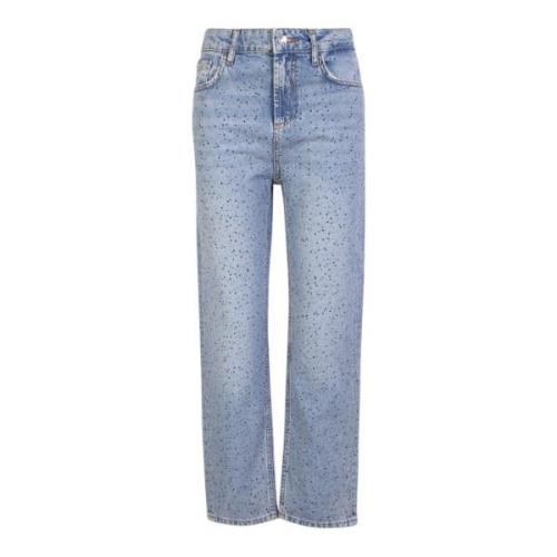 Liu Jo Blåa höga jeans med cropped längd och strassdekoration Blue, Da...