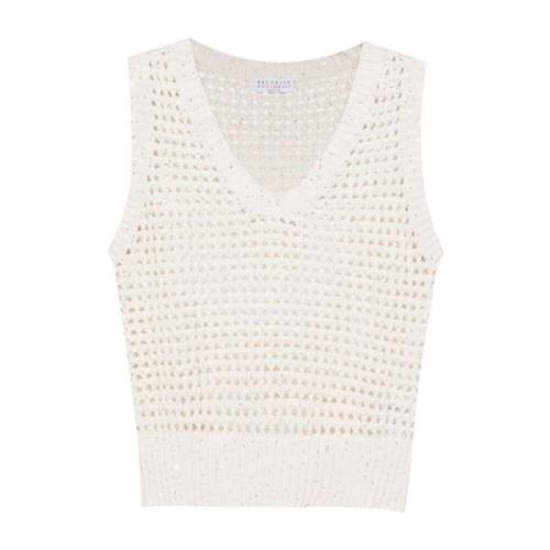 Brunello Cucinelli Elegant Top med Calado Detaljer Beige, Dam