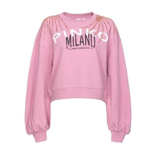Pinko Blankt Broderad Sweatshirt Ceresole Logo Pink, Dam