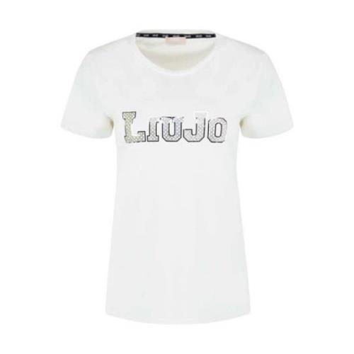 Liu Jo Sportig Bomull Logo T-shirt med Studs White, Dam