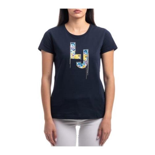 Liu Jo Logo och Strass T-shirt Blue, Dam