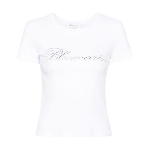 Blumarine Rhinestone Logo Crew Neck T-shirt White, Dam