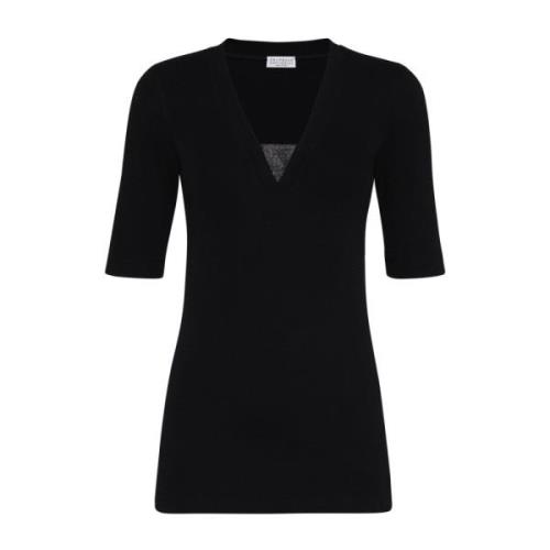 Brunello Cucinelli Svart V-ringad T-shirt och Polo Black, Dam