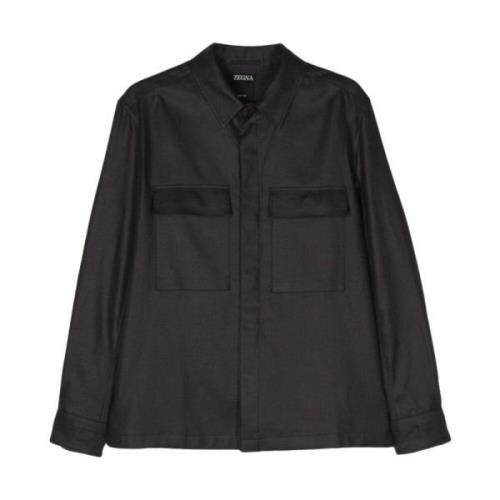 Ermenegildo Zegna Midnight Blue Linen Twill Jacket Black, Herr