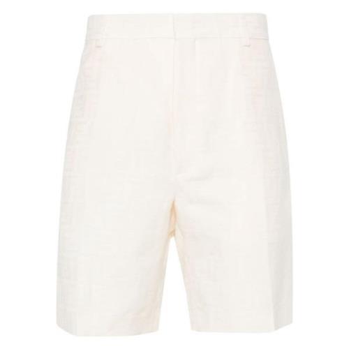 Fendi Jacquard Bermuda Shorts Artemisia Twill Weave Beige, Herr