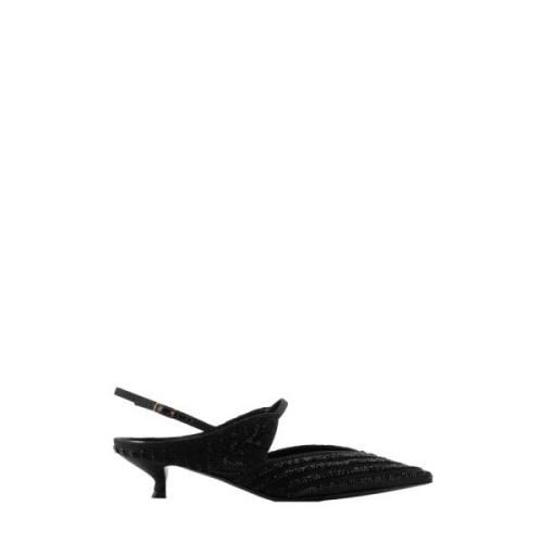 Giorgio Armani Elegant Beaded Slingback Sandaler Black, Dam