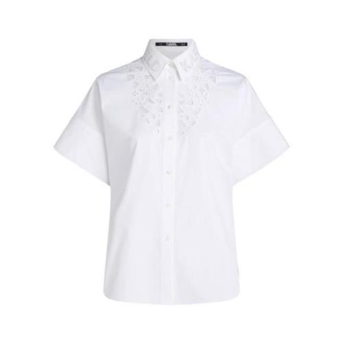 Karl Lagerfeld Broderad Button-Up Skjorta White, Dam