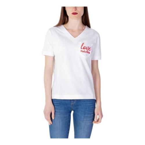 Love Moschino Vit V-ringad T-shirt White, Dam