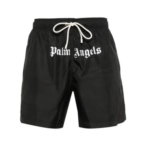 Palm Angels Svarta Strandshorts med Logoprint Black, Herr