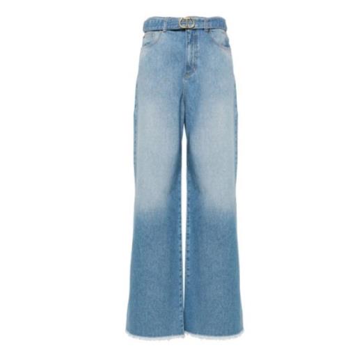 Twinset Denim Wide Leg Jeans med Frayed Detaljer Blue, Dam