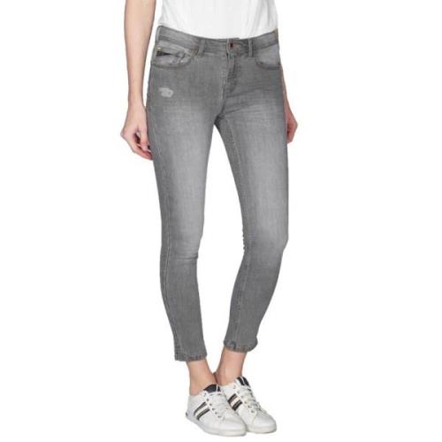 YES ZEE Denim Jeggings med Distressed Front Gray, Dam