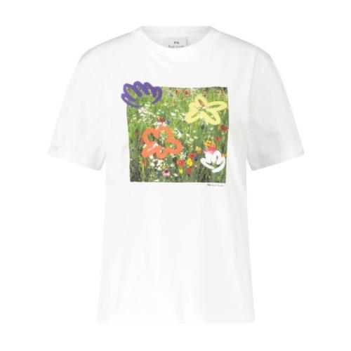 PS By Paul Smith Blommig Ekologisk Bomull T-shirt White, Dam