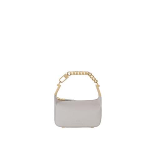 Elisabetta Franchi Mini Handväska med Gyllene Metallhandtag White, Dam