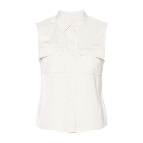 Calvin Klein Vit Ärmelös Skjorta med Spetskrage White, Dam