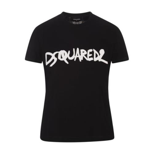 Dsquared2 Svart Bomull Jersey T-shirt med Tryckt Bokstäver Black, Dam