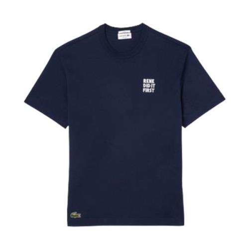 Lacoste Bomull Piqué T-shirt med Bakre Slogan Blue, Herr